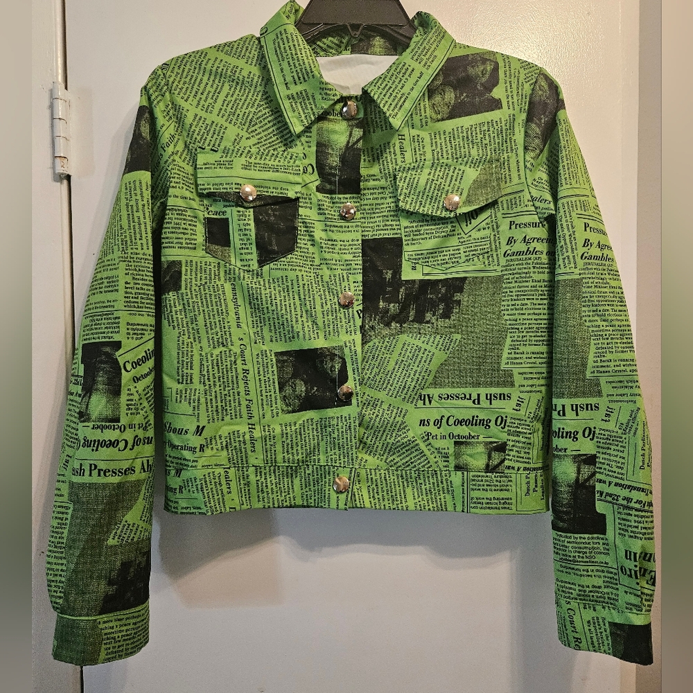 Green Newspaper Print Women's Jacket